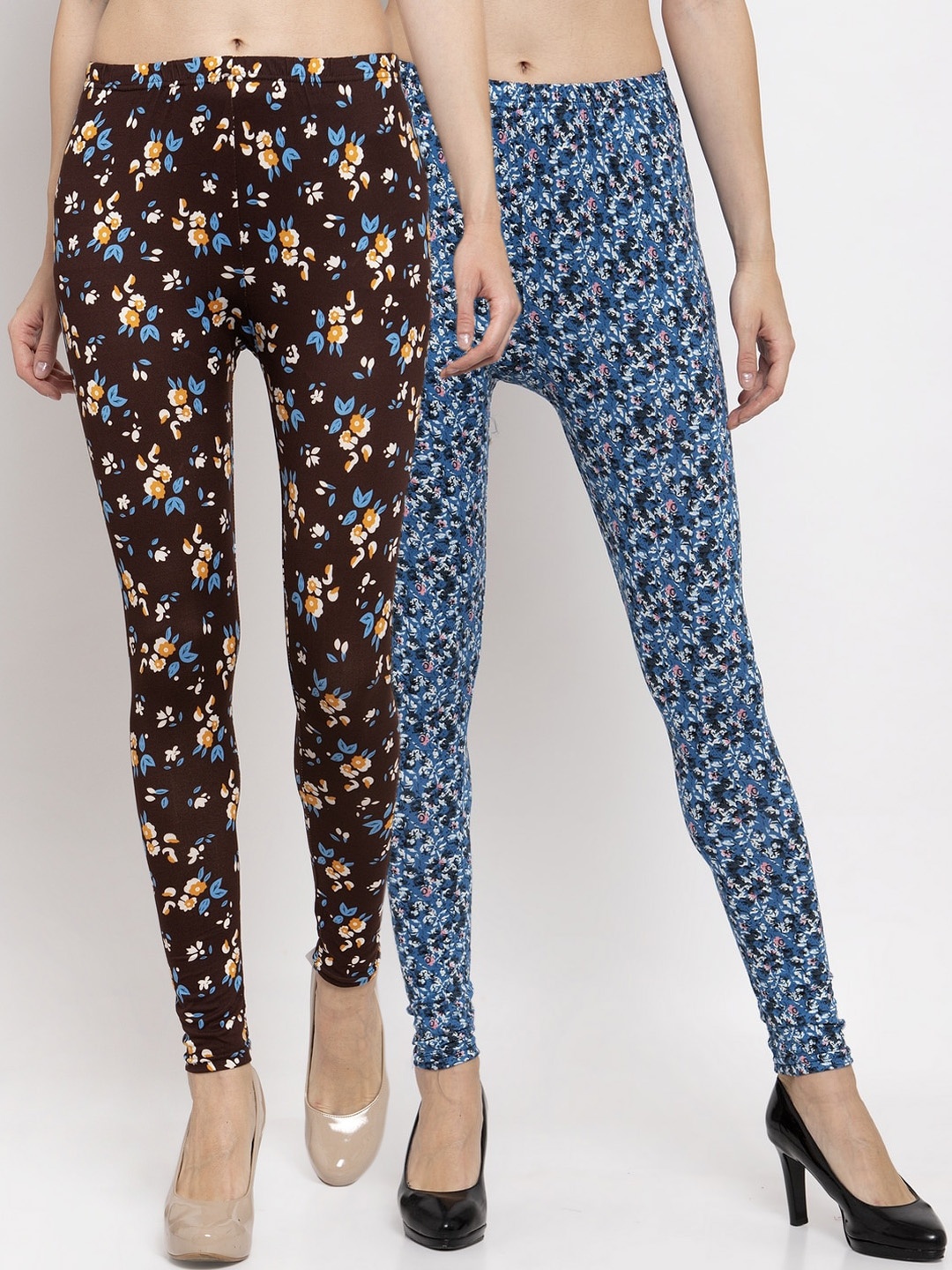 

KLOTTHE Women Pack Of 2 Printed Ankle-Length Leggings, Brown