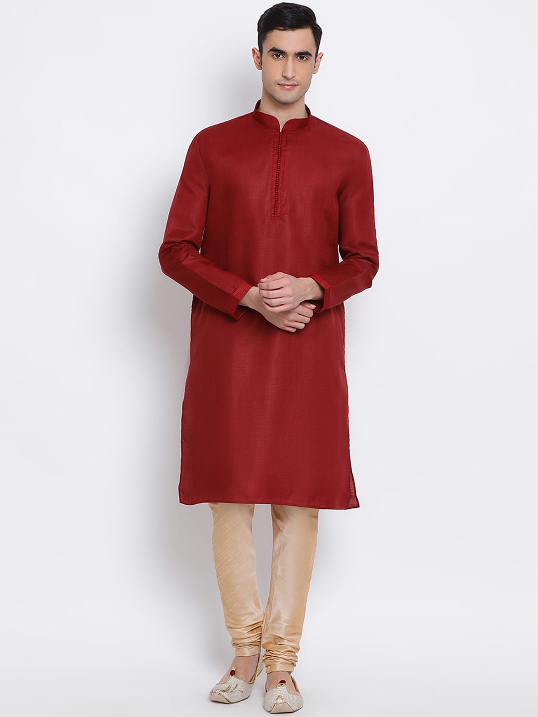 

Sanwara Men Maroon & Beige Solid Kurta with Pyjamas