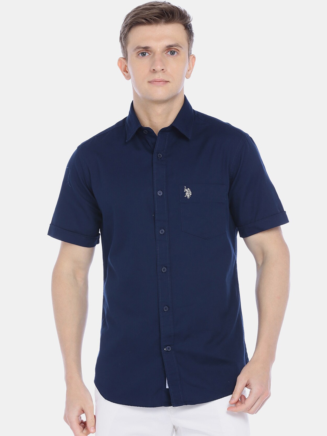 

U.S. Polo Assn. Men Blue Regular Fit Solid Casual Shirt