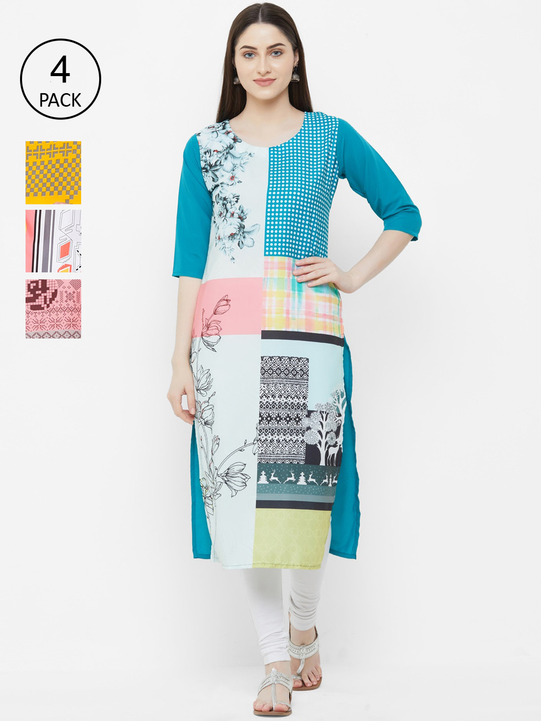 

7Threads Women Pack Of 4 Printed Straight Kurta, Multi