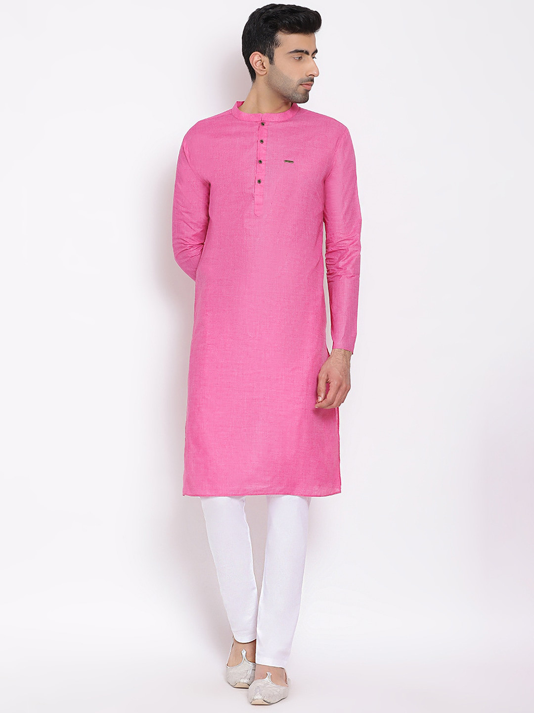 

DEVOILER Men Pink Woven Design Straight Kurta
