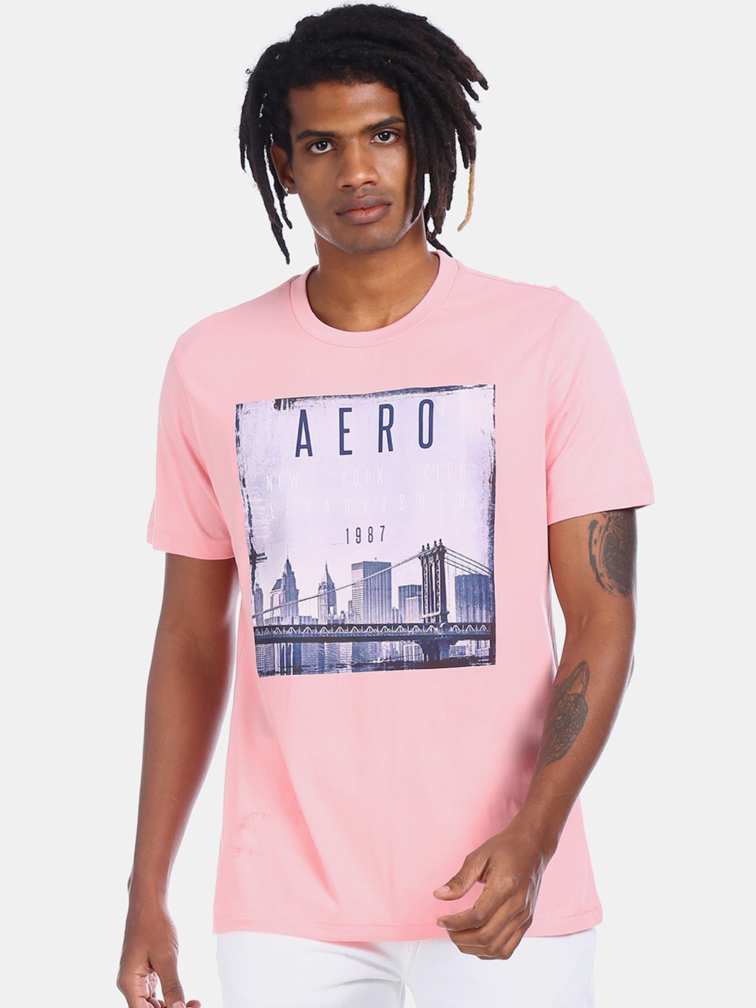 

Aeropostale Men Pink Printed Round Neck T-shirt