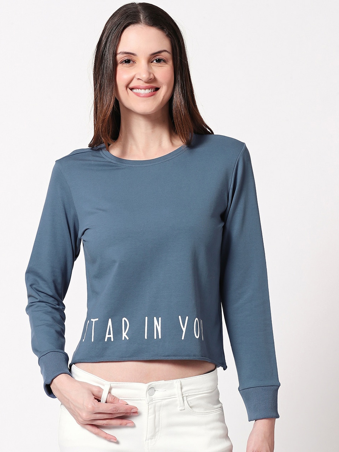 

Zeyo Women Blue Printed Crop Top