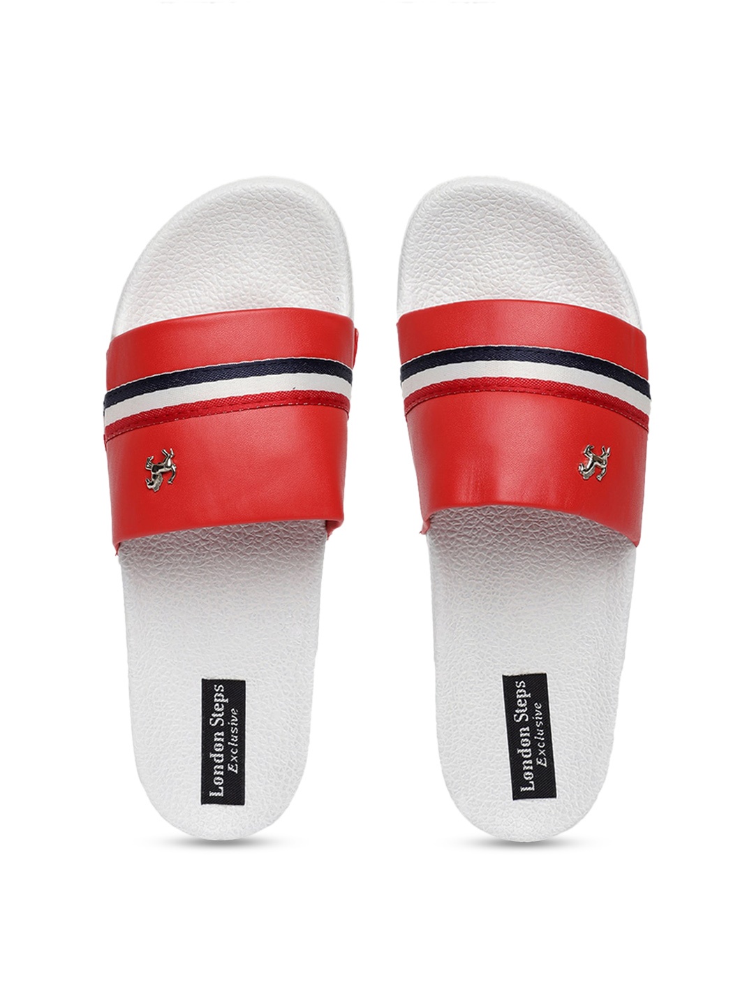 

LONDON STEPS Men Red & White Striped Sliders