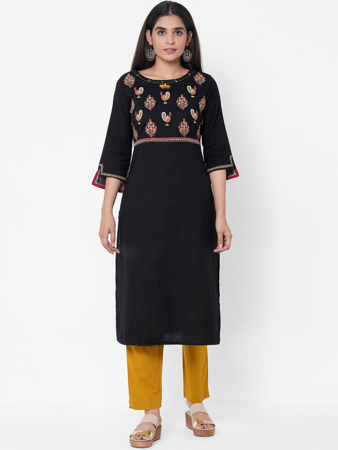 

FASHOR Women Black Yoke Design Straight Kurta