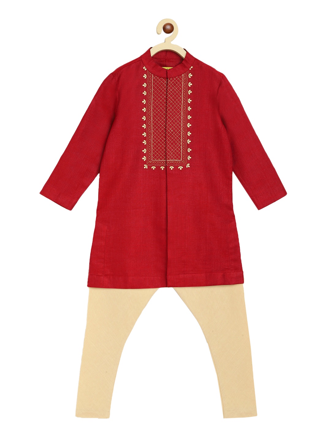 

Tiber Taber Boys Maroon & Beige Yoke Design Kurta with Pyjamas