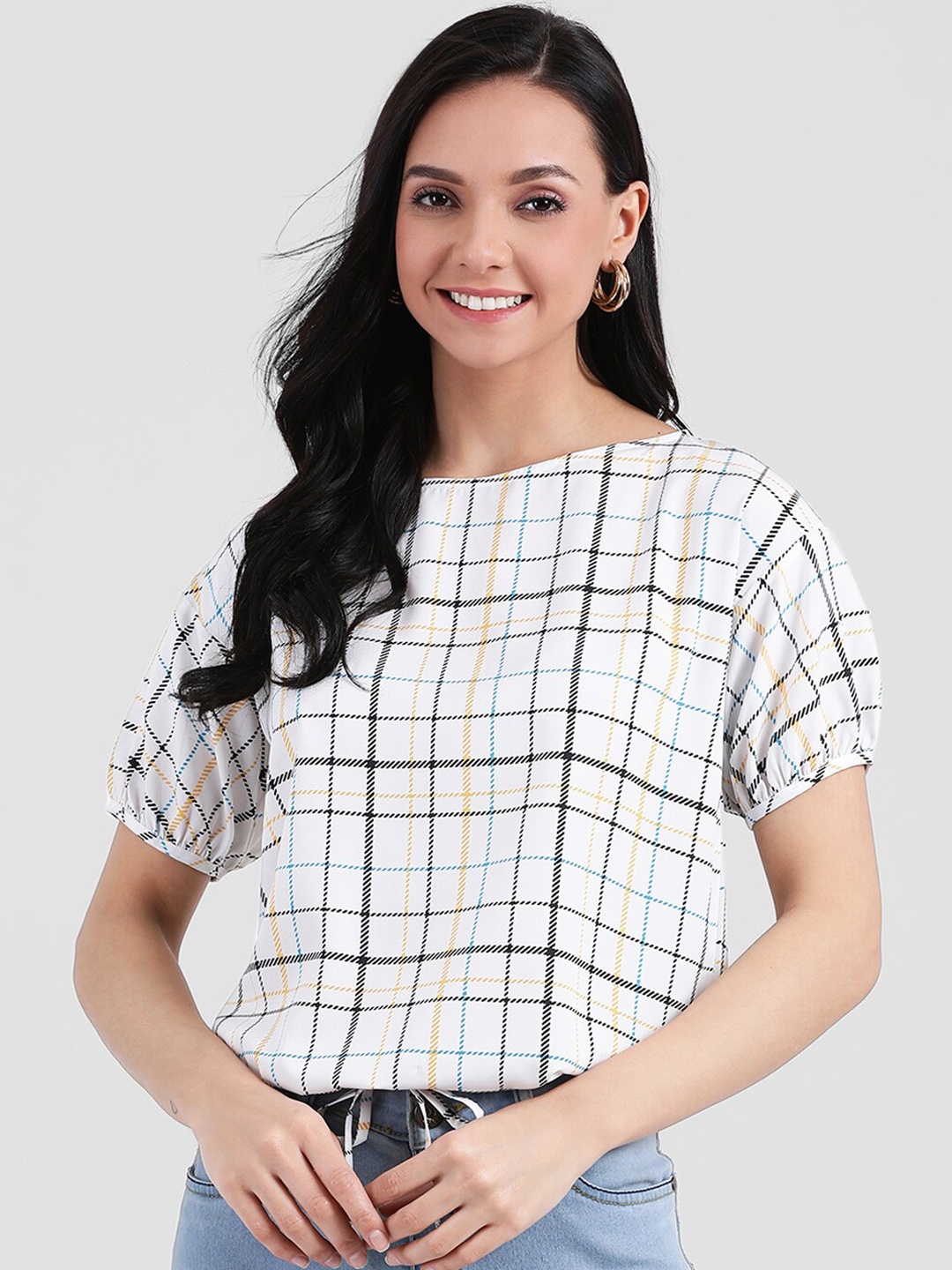 

Zink London Women White Checked Boxy Top