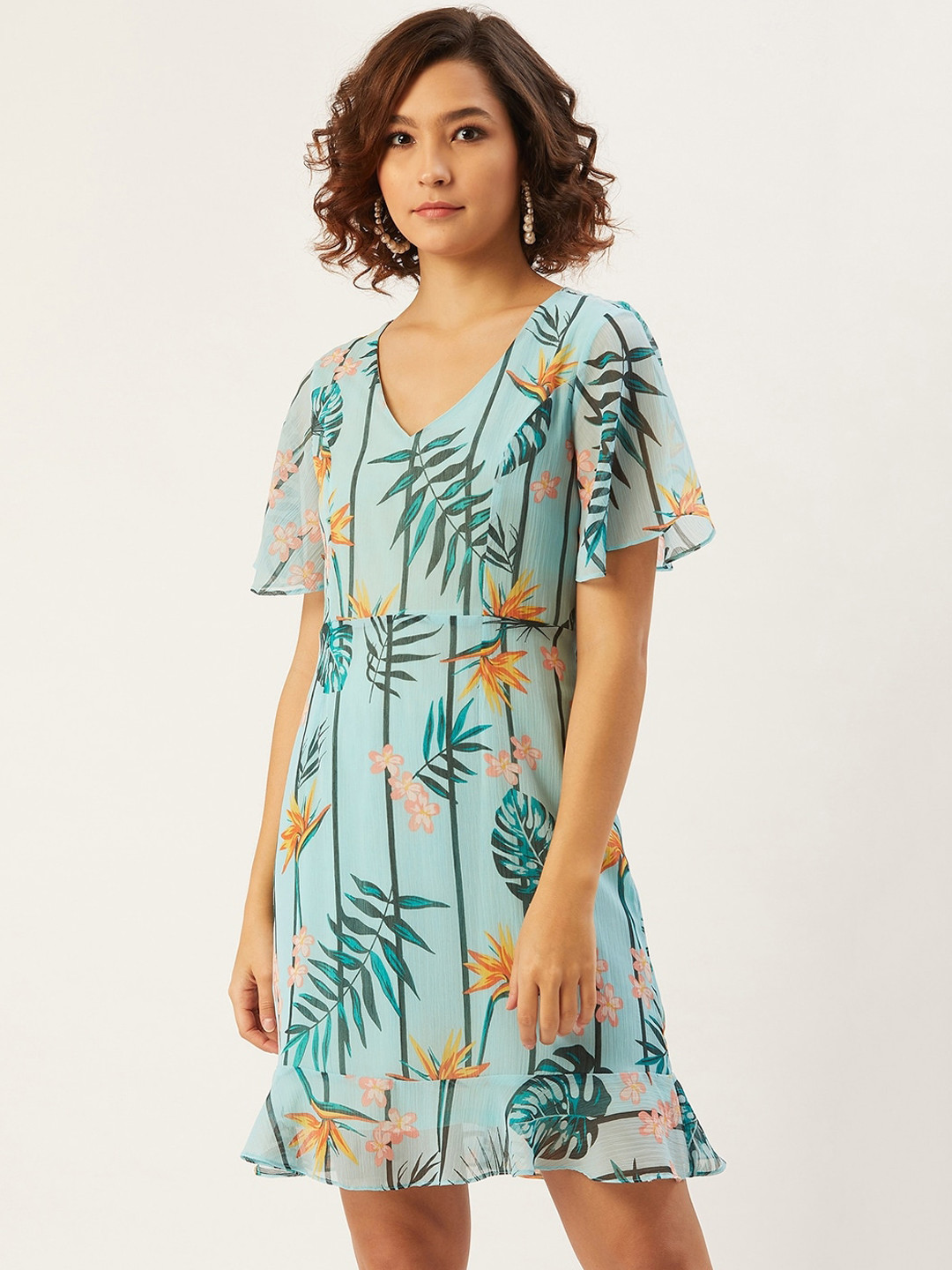 

ANVI Be Yourself Women Turquoise Blue Printed Wrap Dress