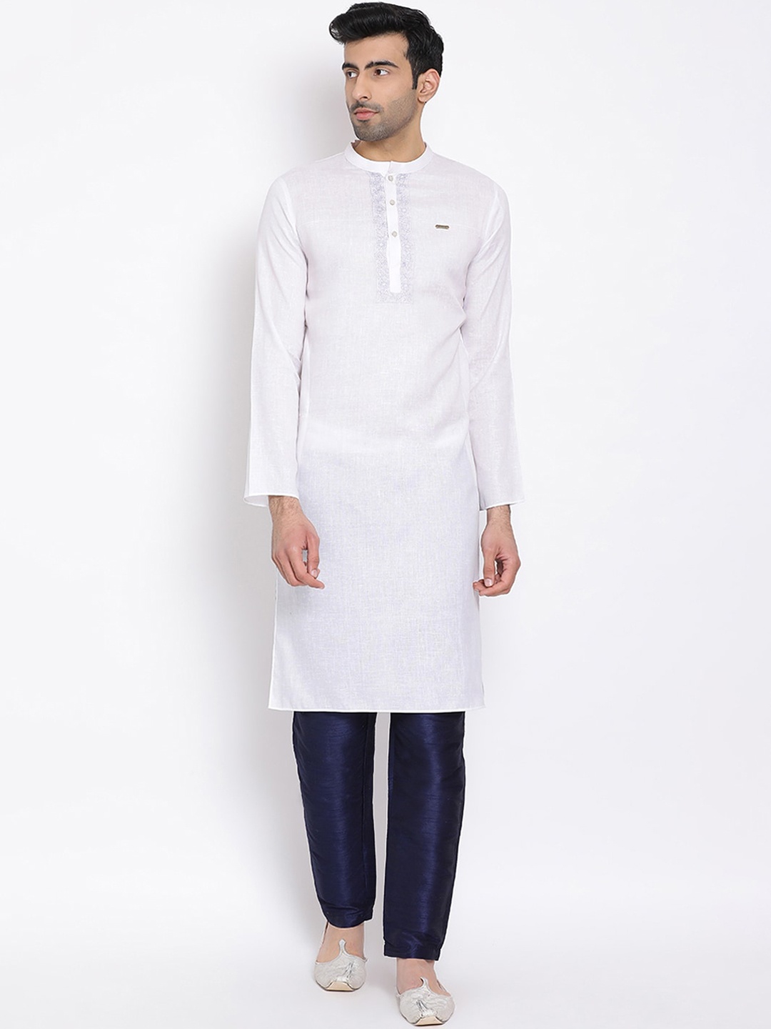 

DEVOILER Men White Woven Design Straight Kurta