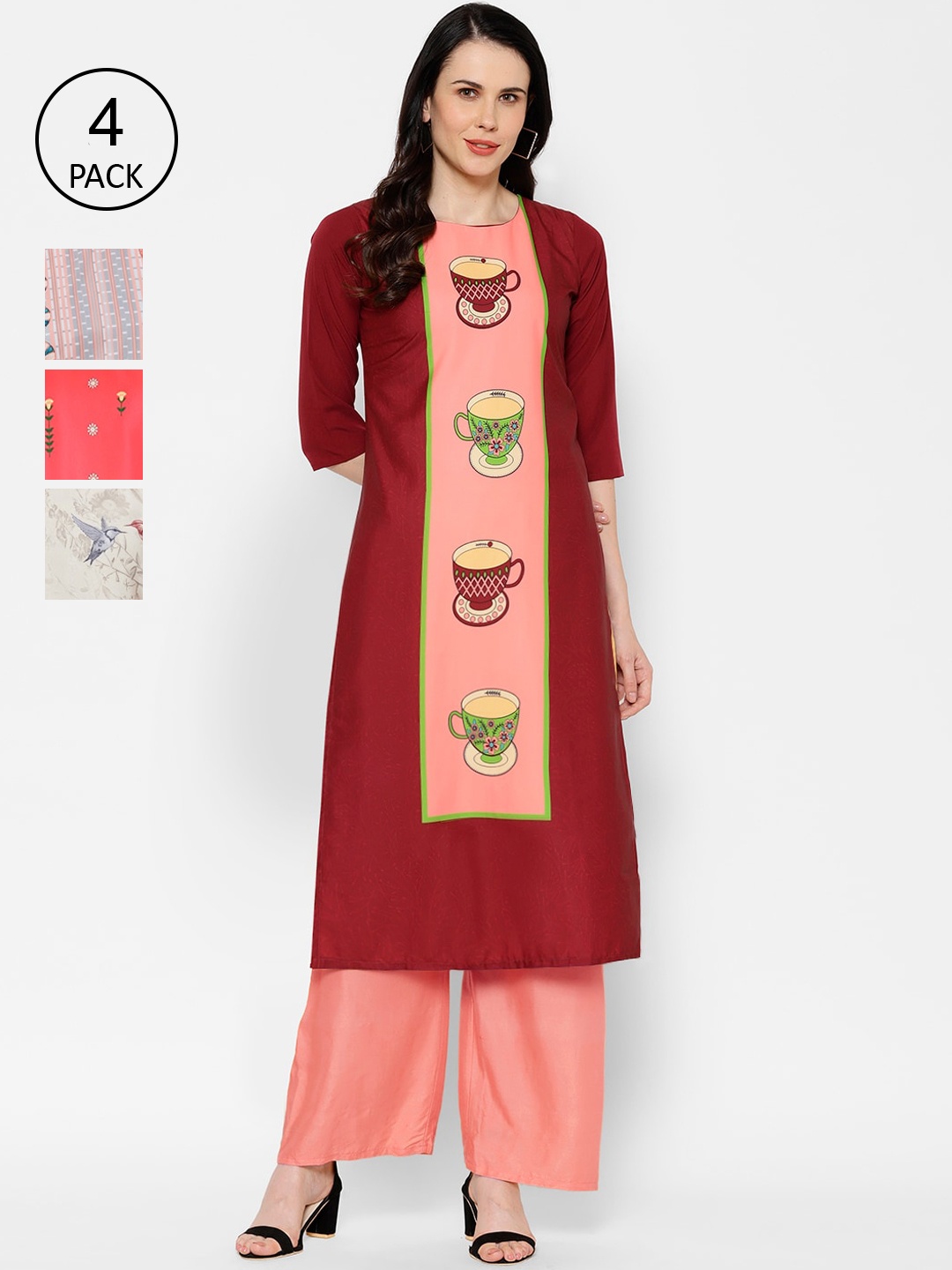 

7Threads Women Pack Of 4 Printed Straight Kurta, Multi
