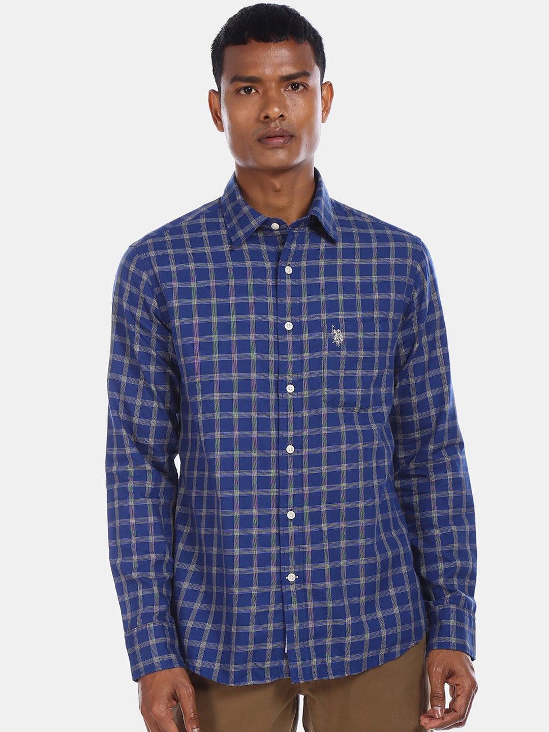 

U.S. Polo Assn. Men Navy Blue & Black Regular Fit Checked Casual Shirt