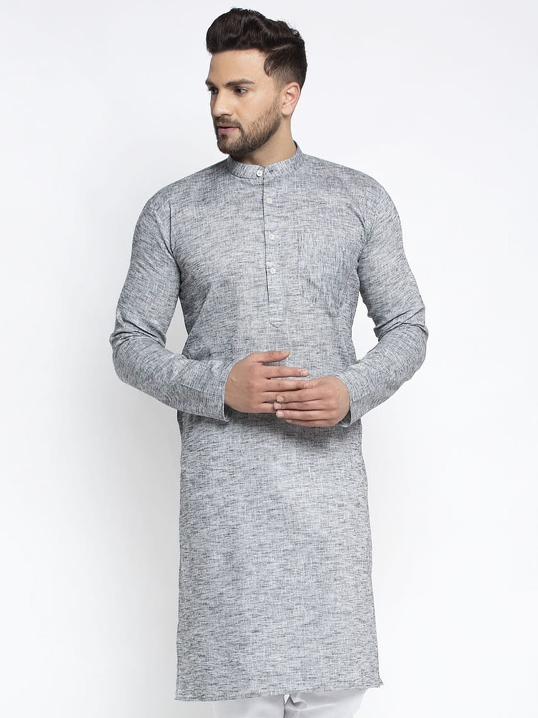 

Jompers Men Grey Woven Design Straight Kurta