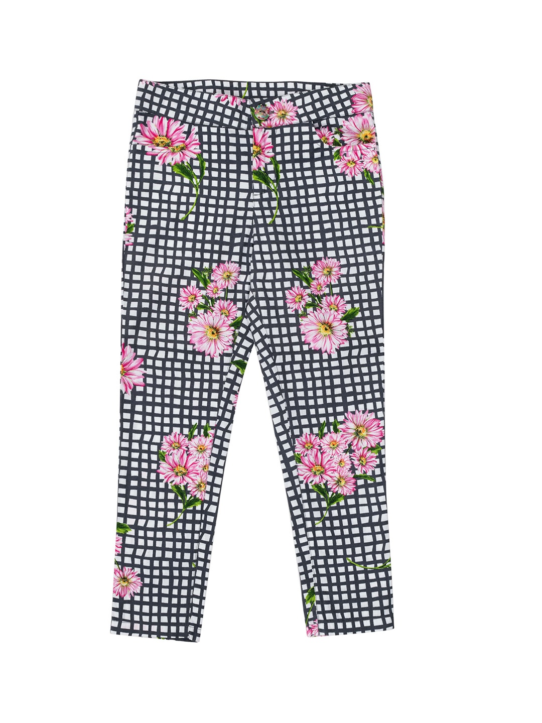 

UNDER FOURTEEN ONLY Girls White & Pink Regular Fit Printed Regular Trousers
