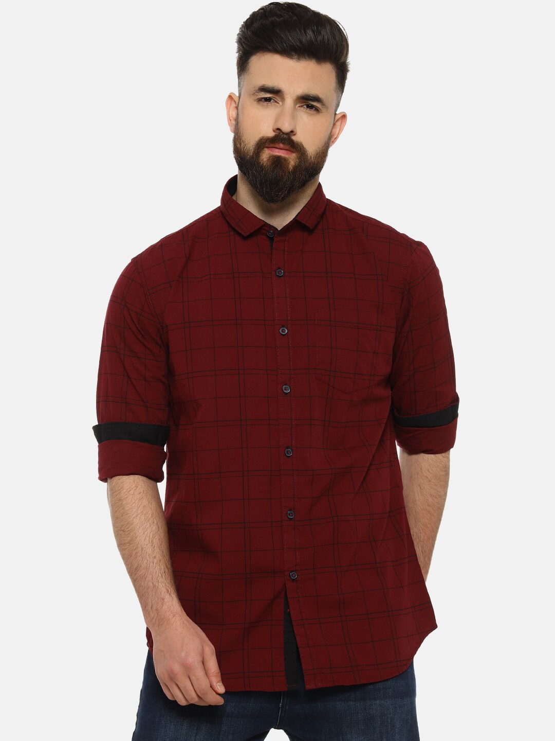 

Campus Sutra Men Red & Black Regular Fit Checked Casual Shirt