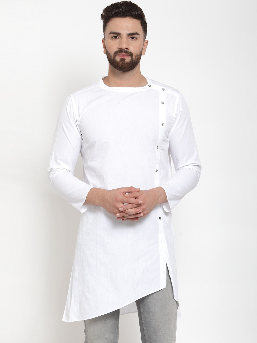 

Purple State Men White Solid Straight Kurta