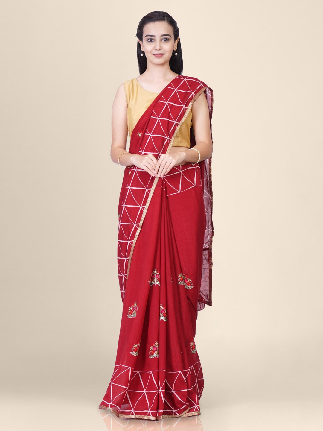 

Hastakala Maroon Silk Blend Embroidered Banarasi Saree