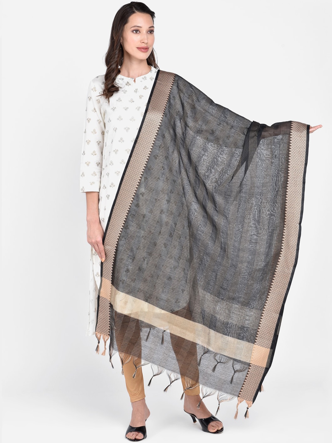 

Dupatta Bazaar Black & Gold-Toned Woven Design Dupatta