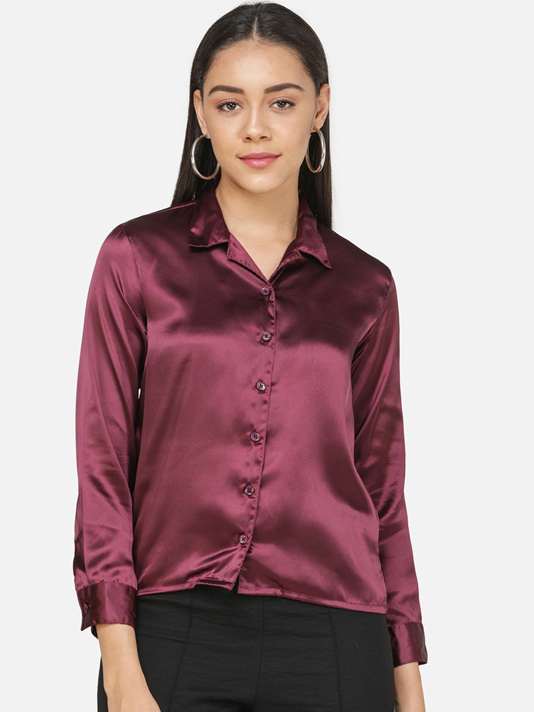 

DECHEN Women Purple Solid Party Shirt