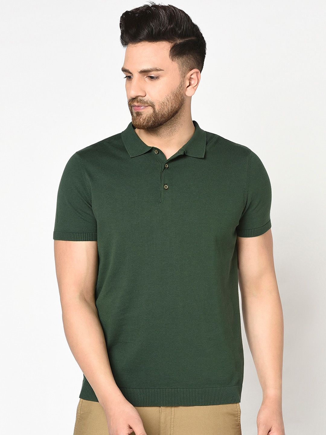 

Blackberrys Men Green Slim Fit Solid Polo Collar T-shirt
