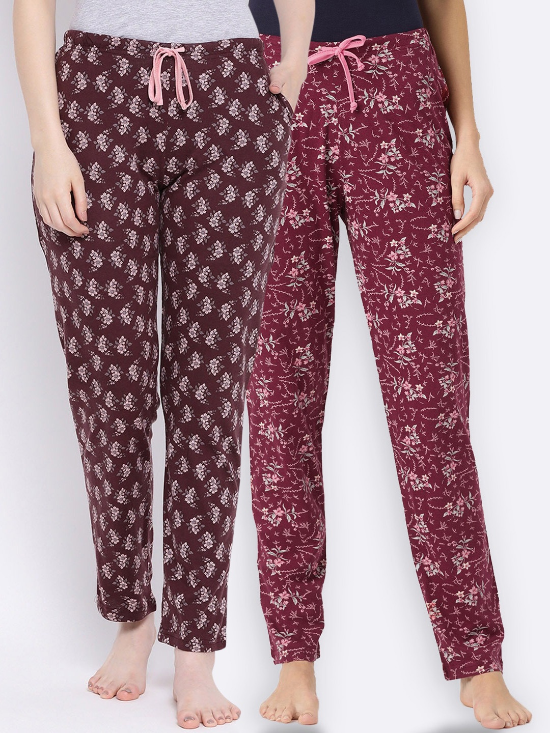

Kanvin Women Pack Of 2 Floral Printed Lounge Pants, Maroon