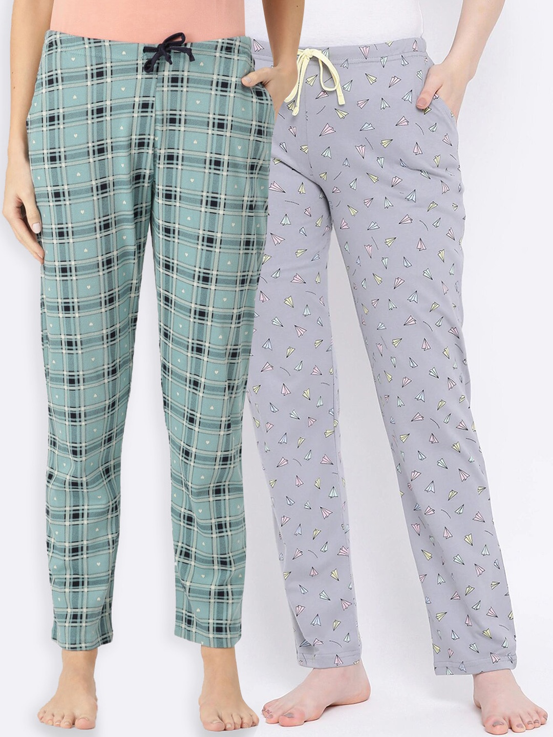 

Kanvin Women Pack Of 2 Multicoloured Printed Cotton Lounge Pants, Multi