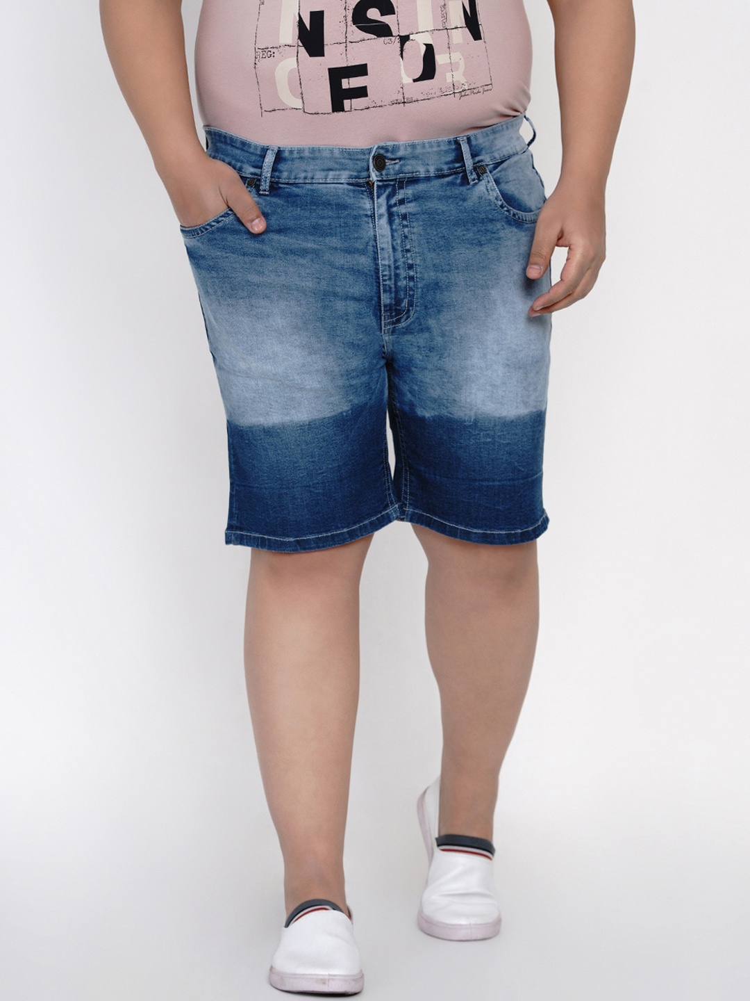 

John Pride Plus Size Men Blue Washed Regular Fit Denim Shorts