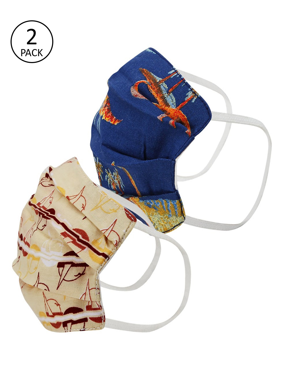 Kazo Unisex Pack of 2 Printed 2-Ply Reusable Cloth Masks, Blue