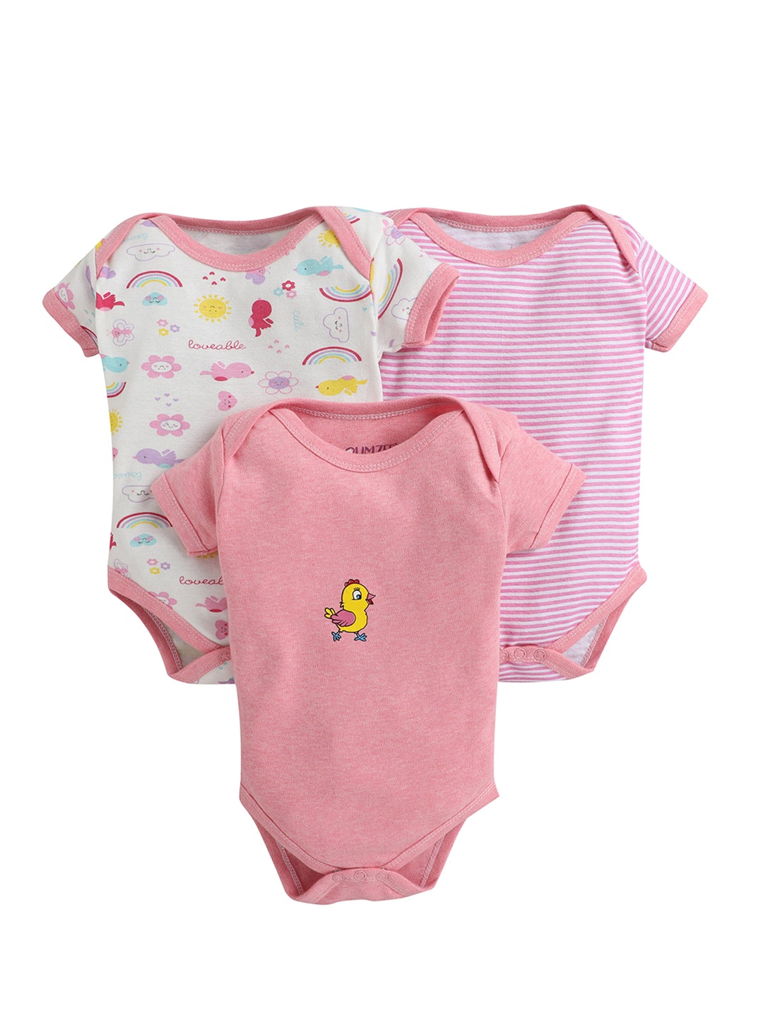 

BUMZEE Kids Pack Of 3 Printed Cotton Bodysuits, Pink