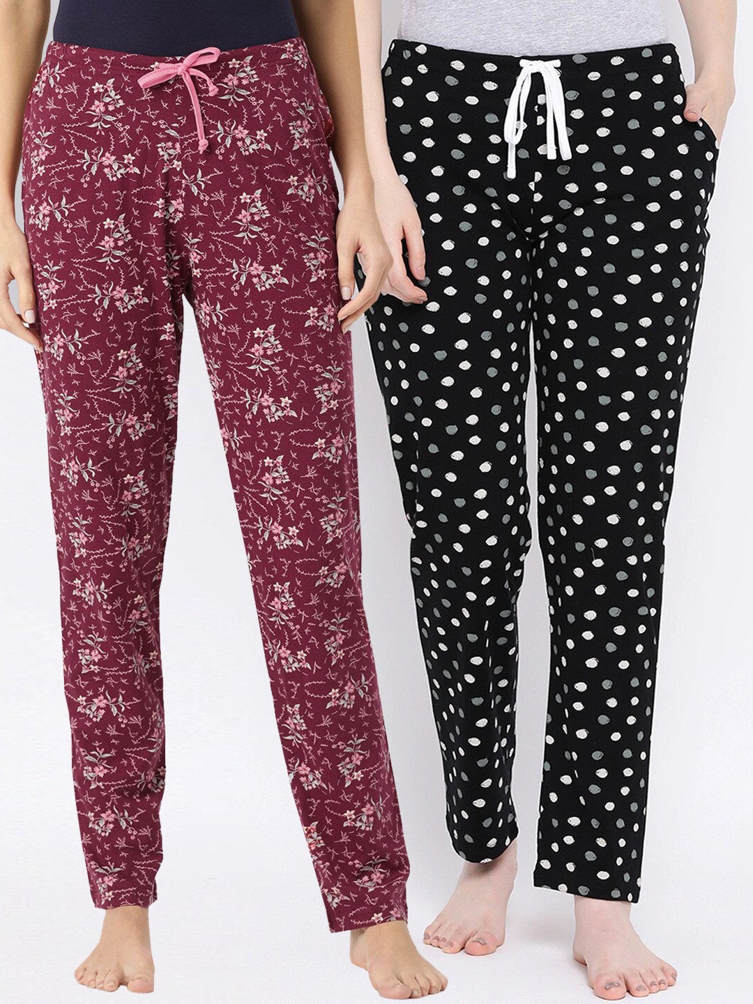 

Kanvin Women Pack Of 2 Printed Lounge Pants, Maroon