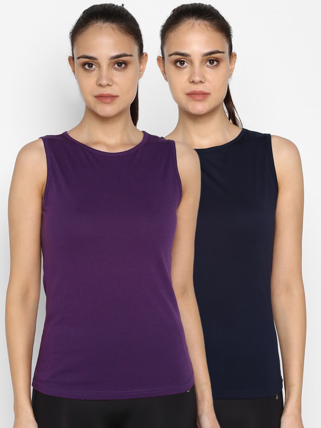 

appulse Women Pack Of 2 Solid Round Neck T-shirts, Navy blue