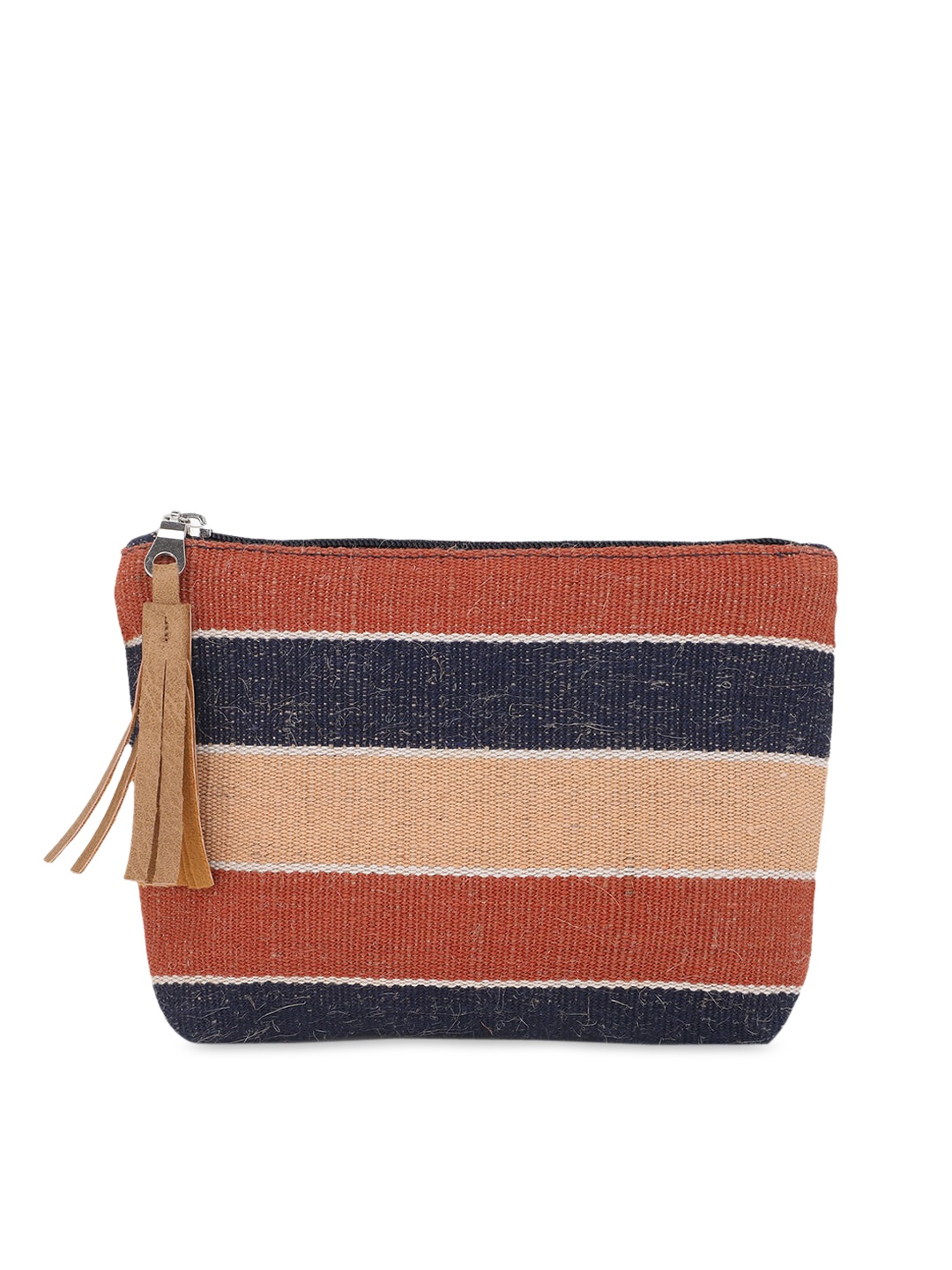 

Anekaant Women Rust-Brown & Navy-Blue Striped Travel Pouch