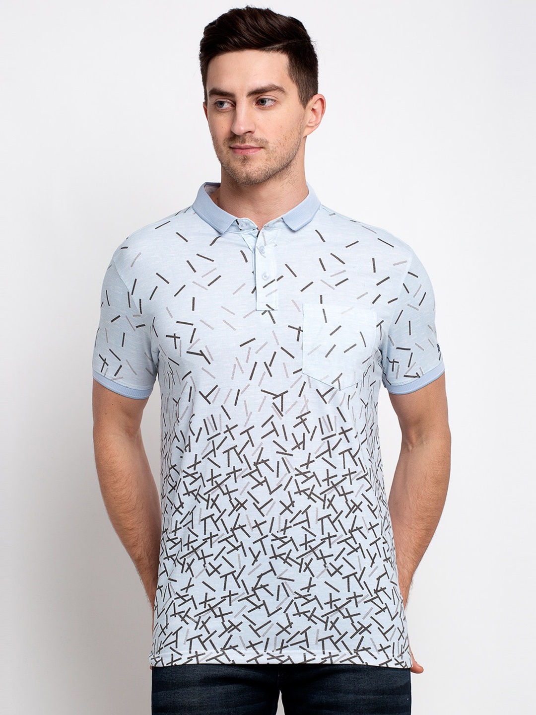 

Rodamo Men Blue Printed Polo Collar T-shirt