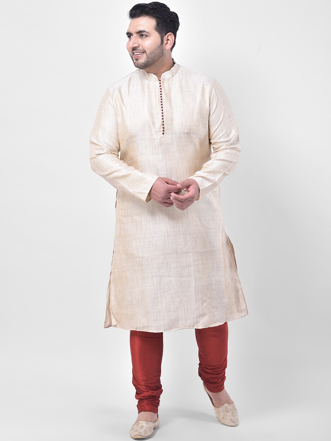

DEYANN PLUS Men Cream-coloured Woven Design Kurta