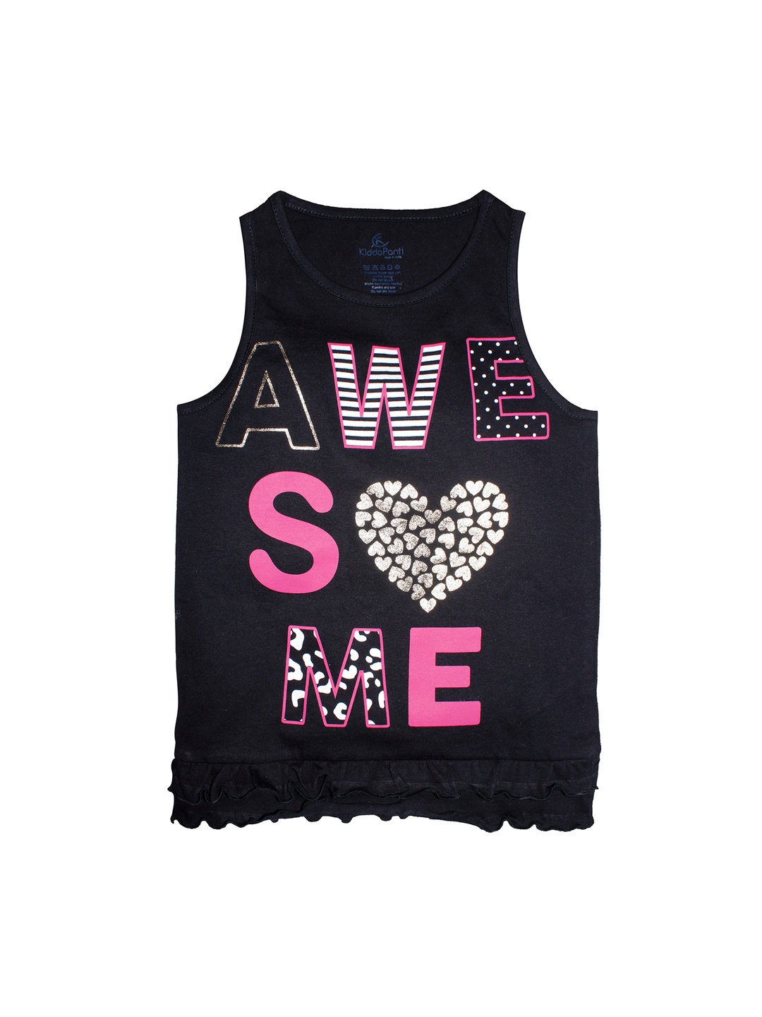 

KiddoPanti Girls Black Printed Round Neck T-shirt
