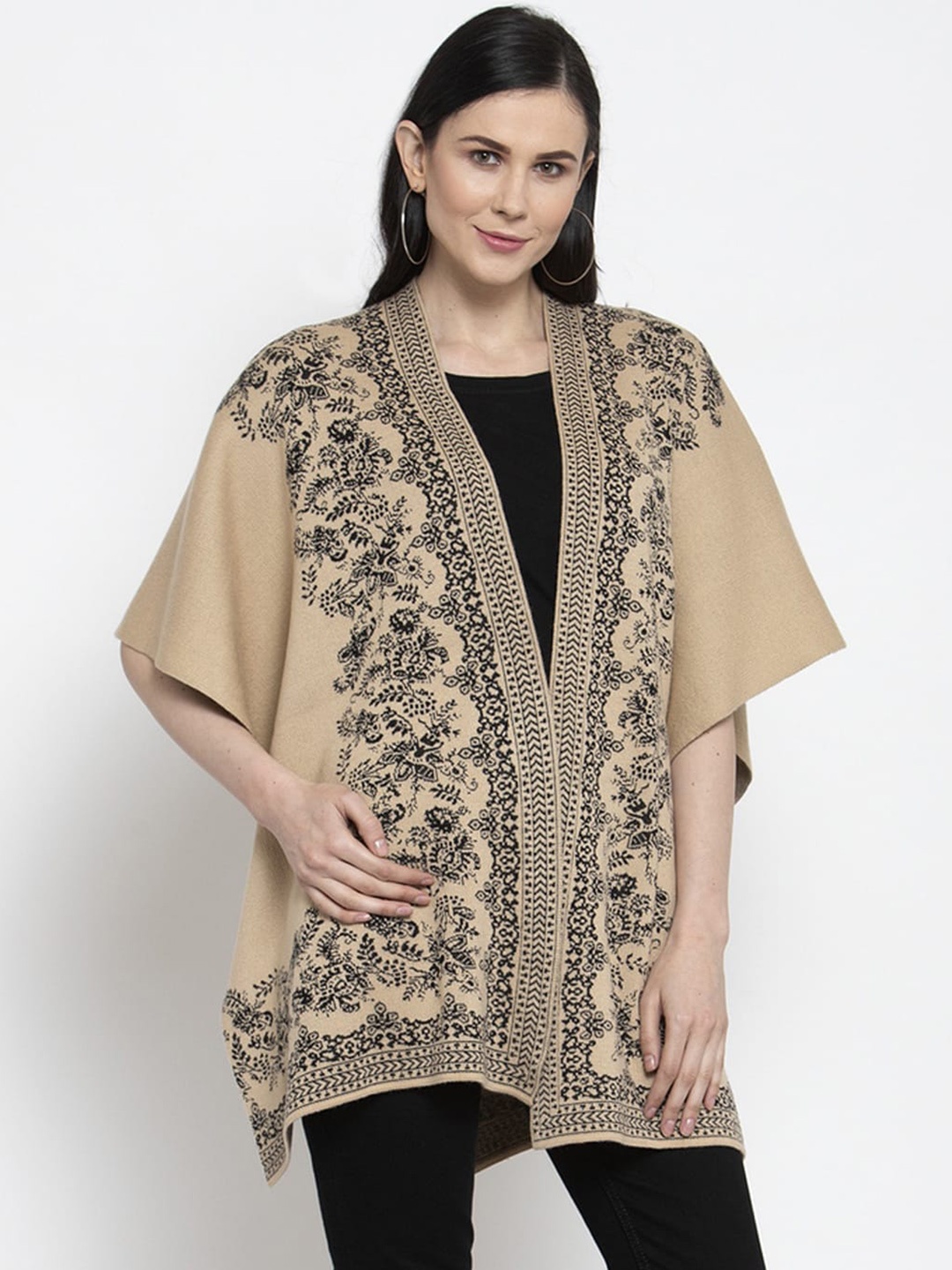 

Kalt Women Beige Printed Open Front Shrug