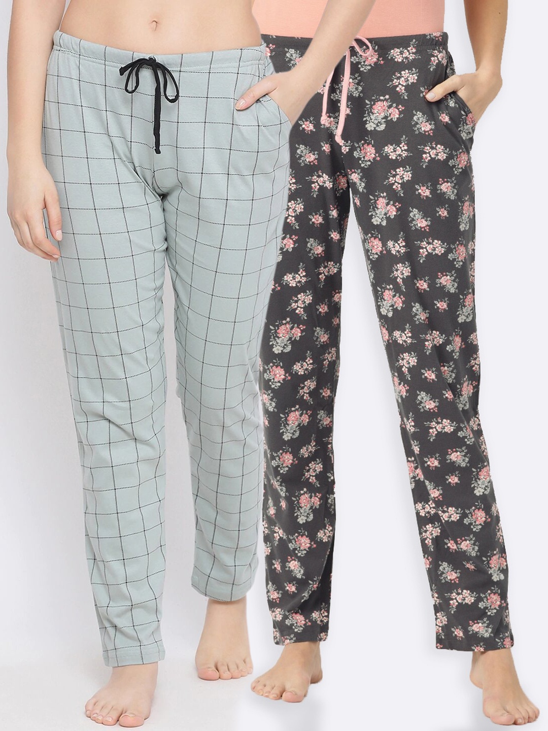 

Kanvin Women Pack Of 2 Printed Lounge Pants, Charcoal