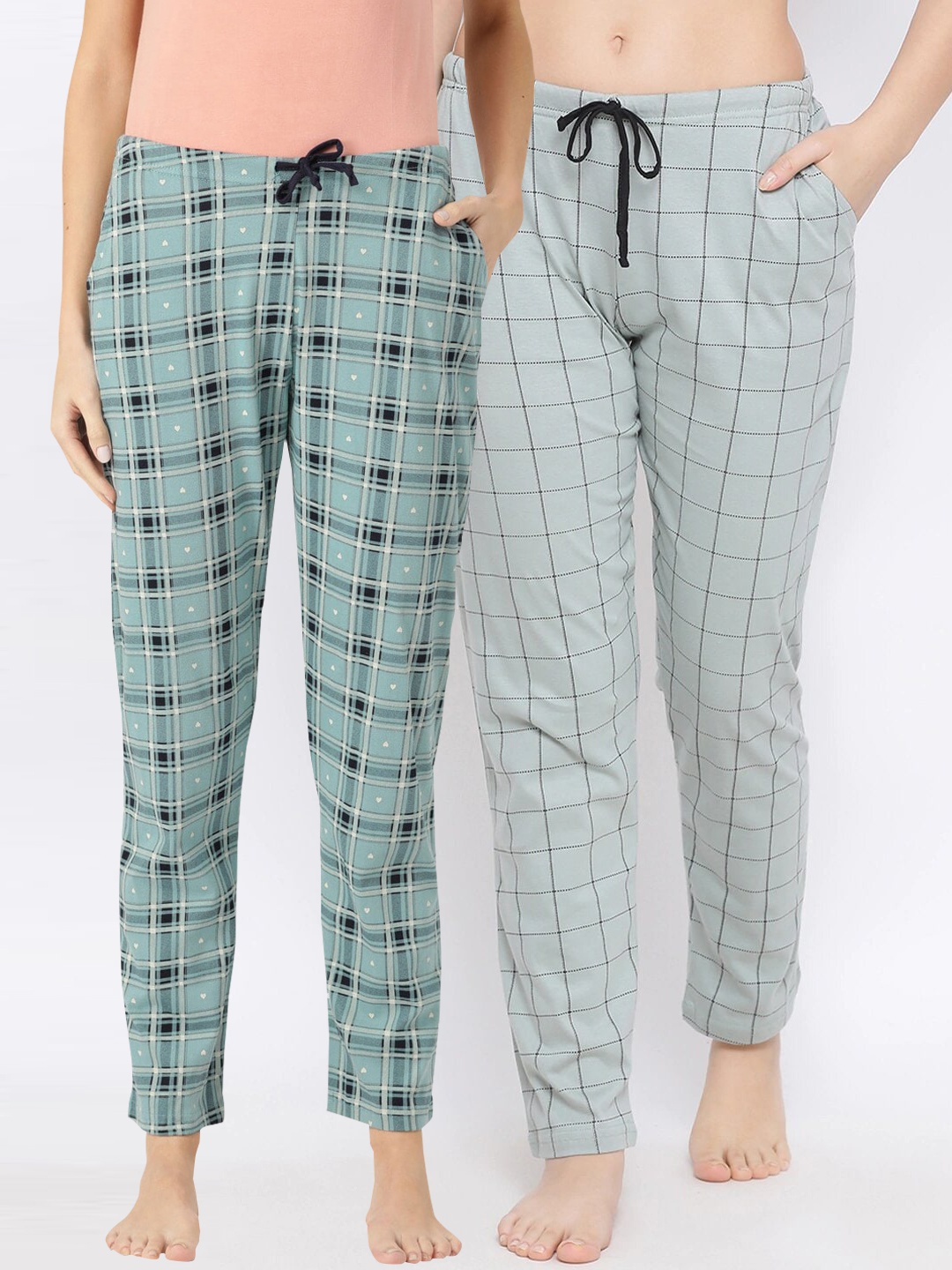 

Kanvin Women Pack Of 2 Checked Lounge Pants, Blue