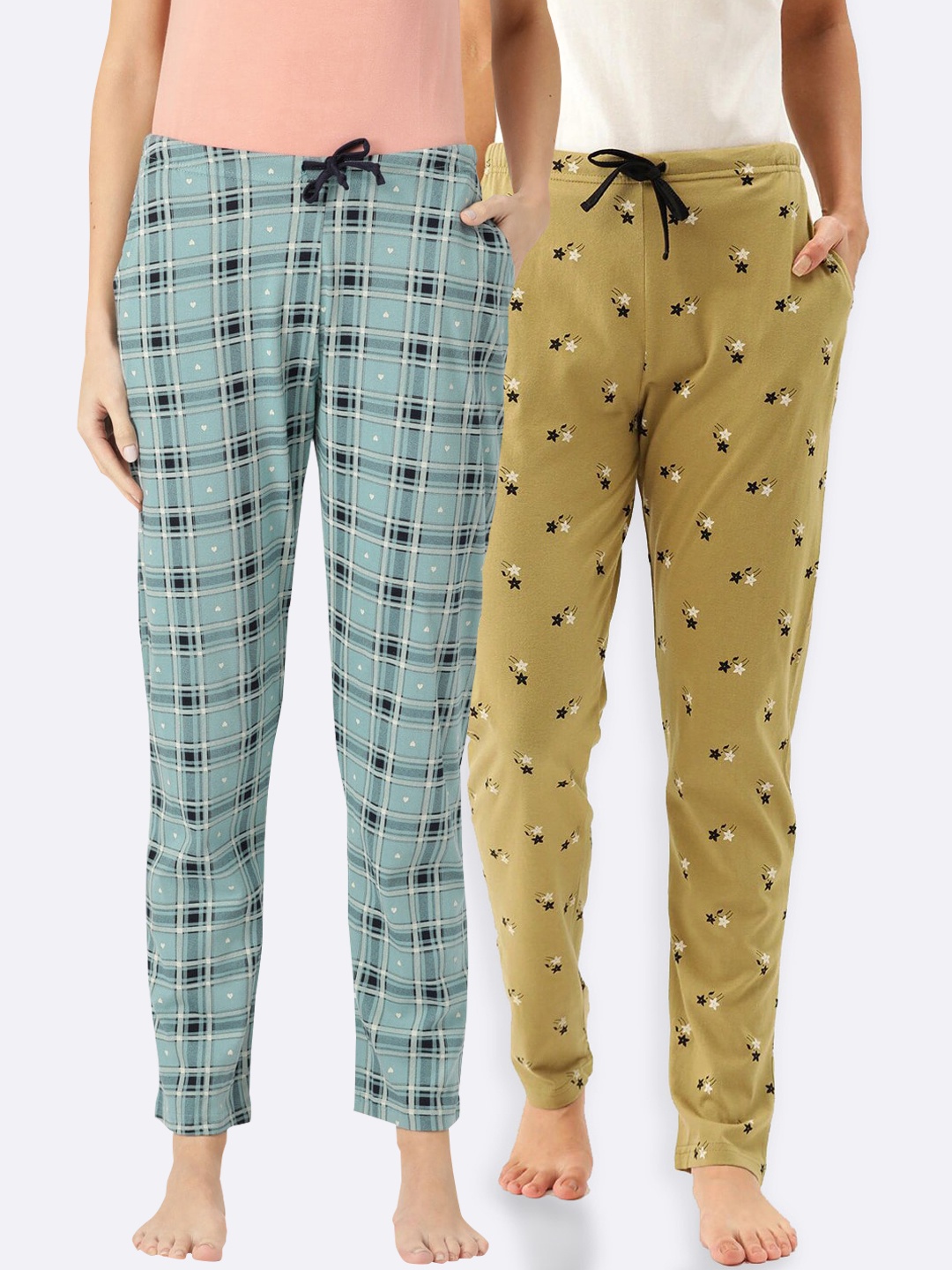 

Kanvin Women Pack of 2 Printed Cotton Lounge Pants, Teal