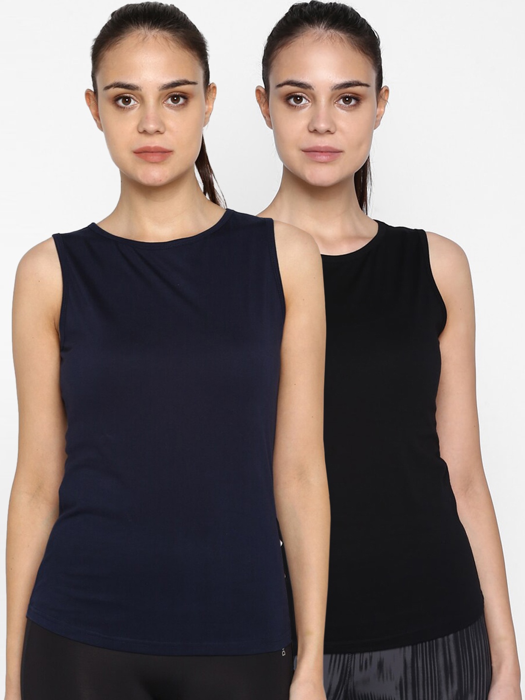 

appulse Women Pack Of 2 Solid Round Neck T-shirts, Navy blue