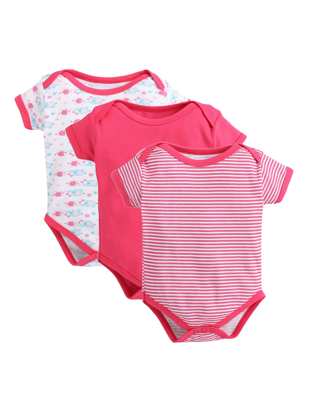 

BUMZEE Infant Kids Pack Of 3 Pink & White Printed Cotton Bodysuits