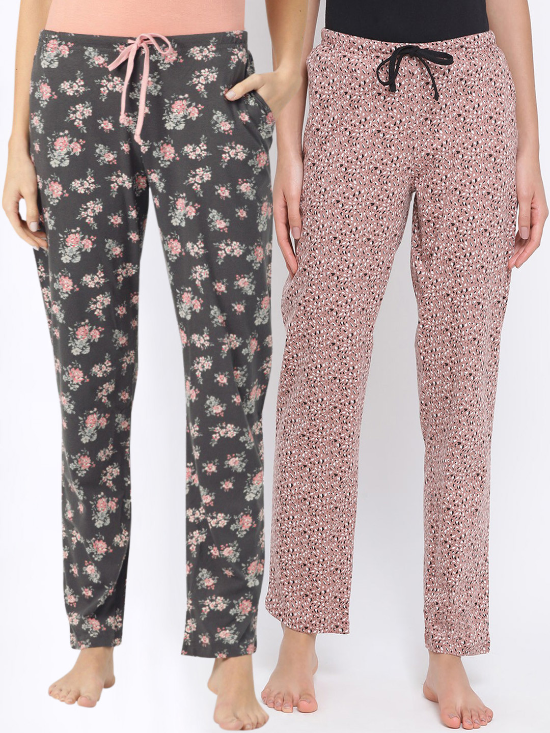 

Kanvin Women Pack Of 2 Printed Cotton Lounge Pants PJ1032+PJ1111, Charcoal