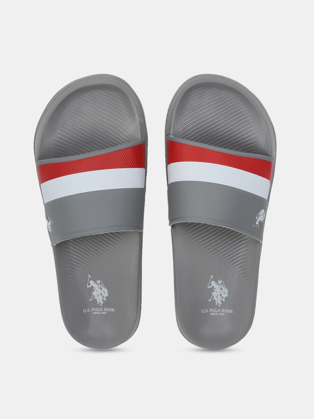 U.S. Polo Assn. Men Grey & White Striped Sliders