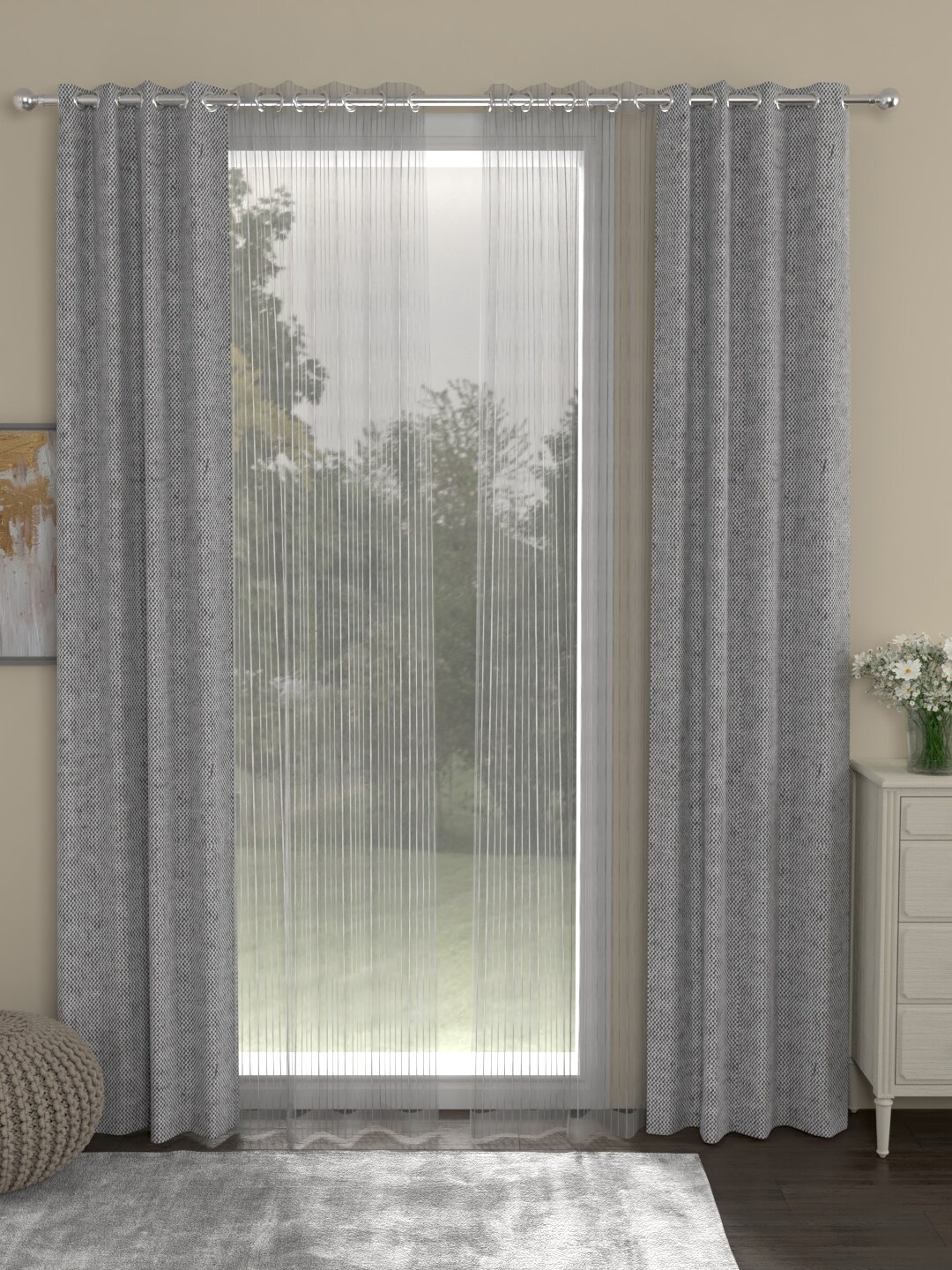 

ROSARA HOME Set Of 4 Grey & White Long Door Curtains