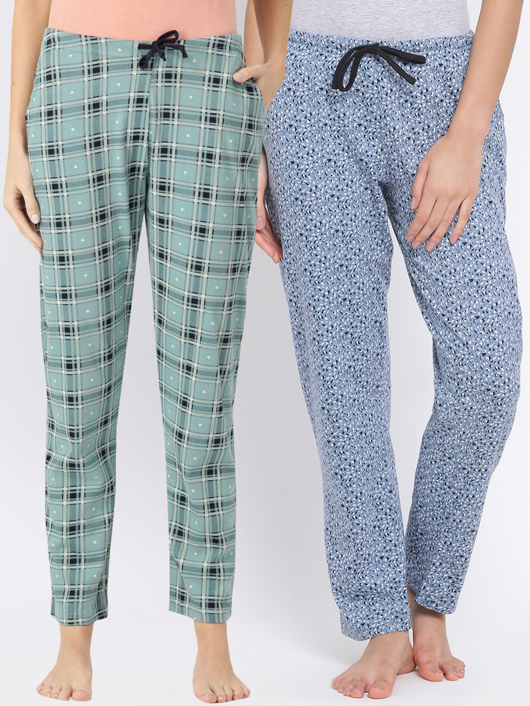 

Kanvin Women Pack Of 2 Printed Cotton Lounge Pants, Blue