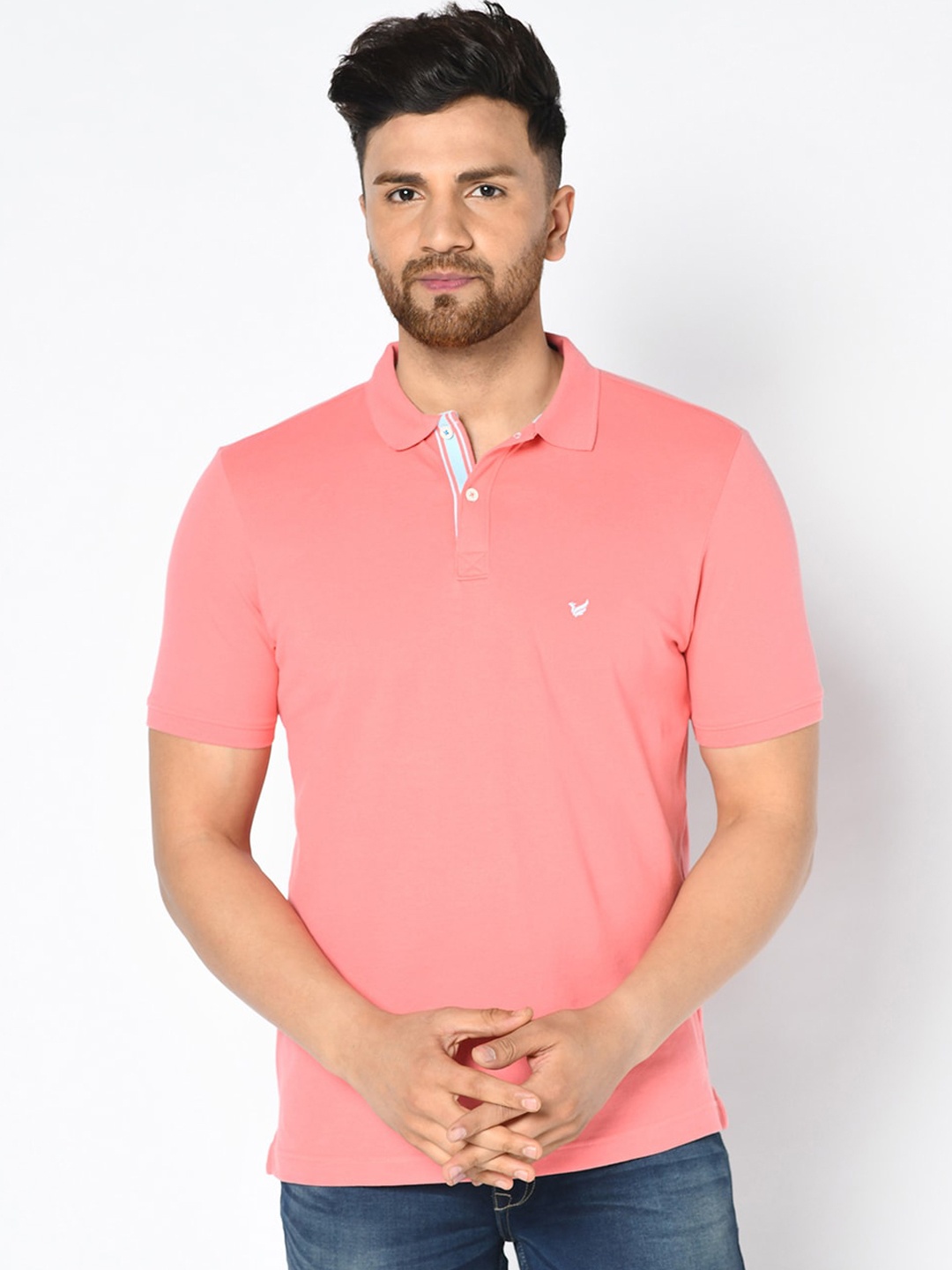 

Blackberrys Men Pink Solid Polo Collar Slim Fit T-shirt