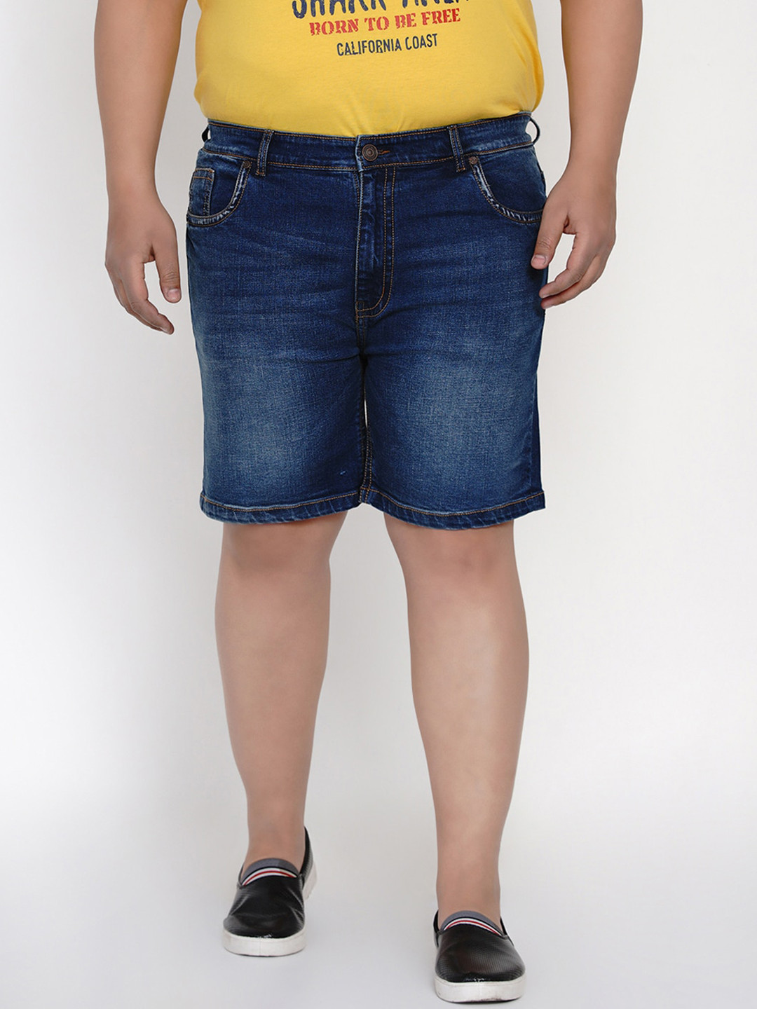 

John Pride Plus Size Men Navy Blue Washed Regular Fit Denim Shorts