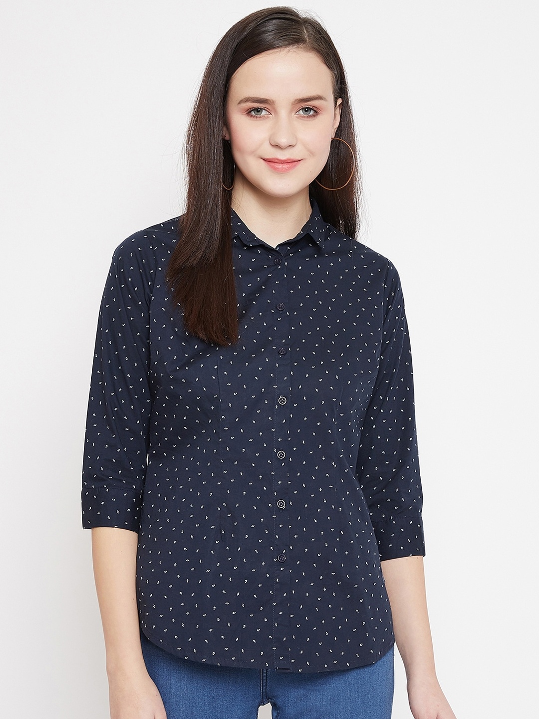 

Crimsoune Club Women Navy Blue Slim Fit Printed Casual Shirt