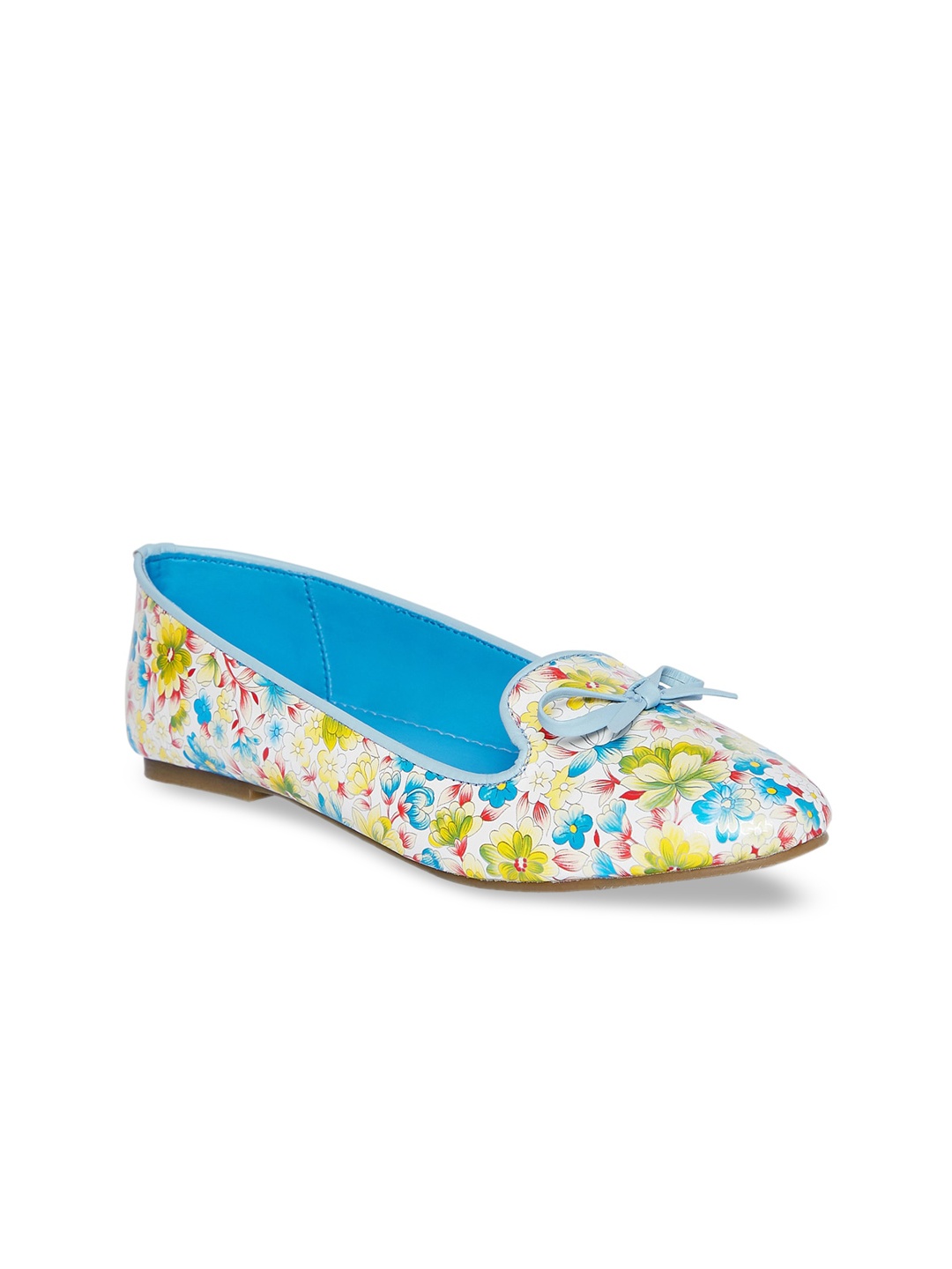 

People Women Blue Printed Leather Ballerinas