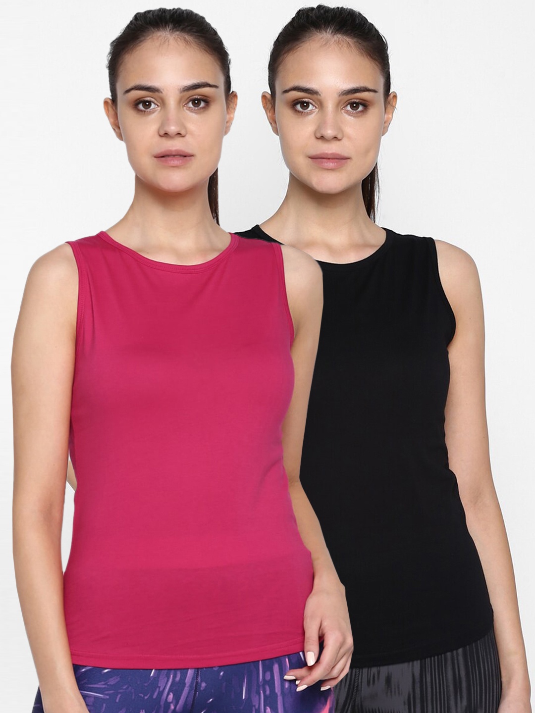 

appulse Women Pack Of 2 Solid Round Neck T-shirt, Pink