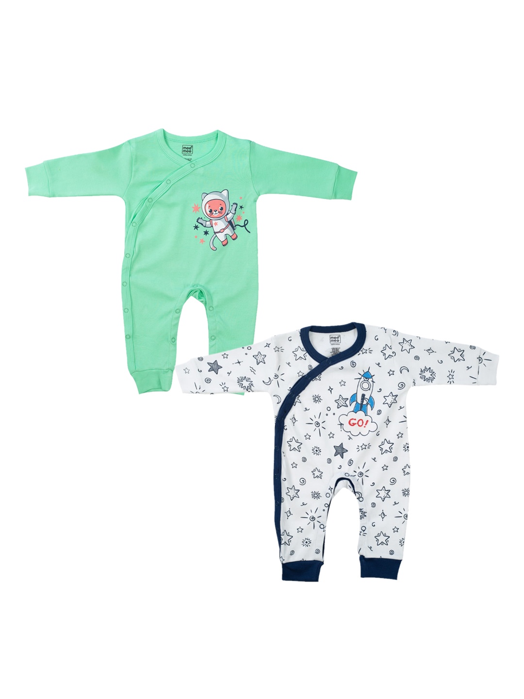 

MeeMee Infant Boys Pack Of 2 Printed Rompers, Green